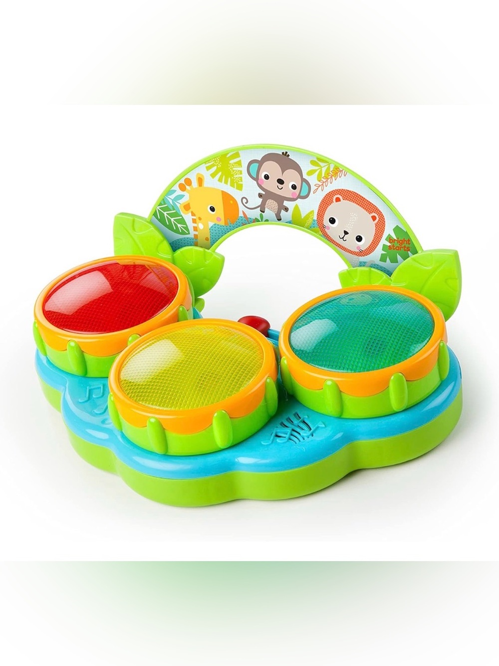 Colorful Jungle Drum Toy for Kids - Green Handle with Red, Yellow & Teal Pads